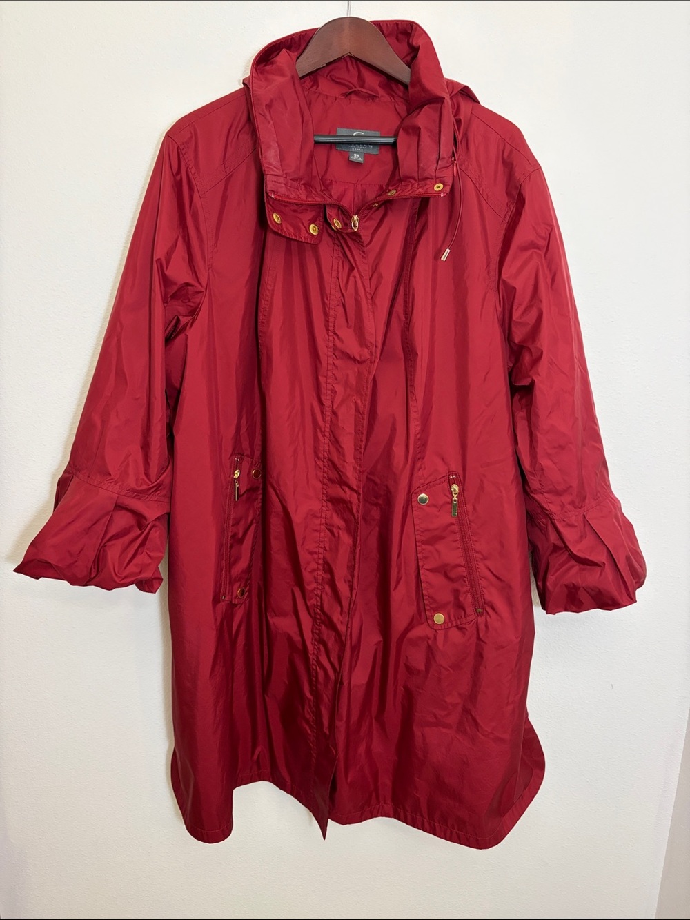 Gallery Lightweight Dark Red Hooded Raincoat Jacket